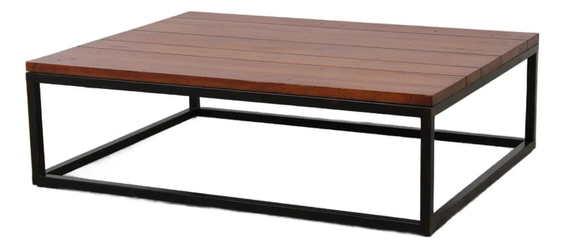 Ralph Lauren Rustic Industrial Coffee Table Wood Top Iron Base (1 of 10)