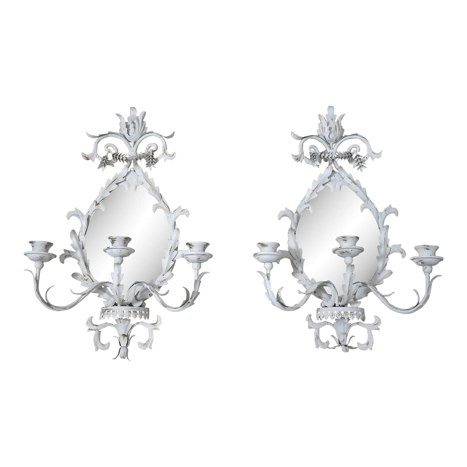 Vintage Italian Toleware Candelabra Wall Sconces Pair with Mirrors (1 of 10)