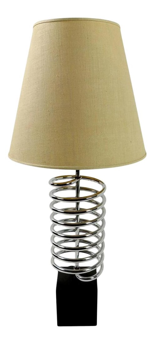 Vintage Sonneman Coil Table Lamp Chrome Black Base 1960s 33 Inch (1 of 9)
