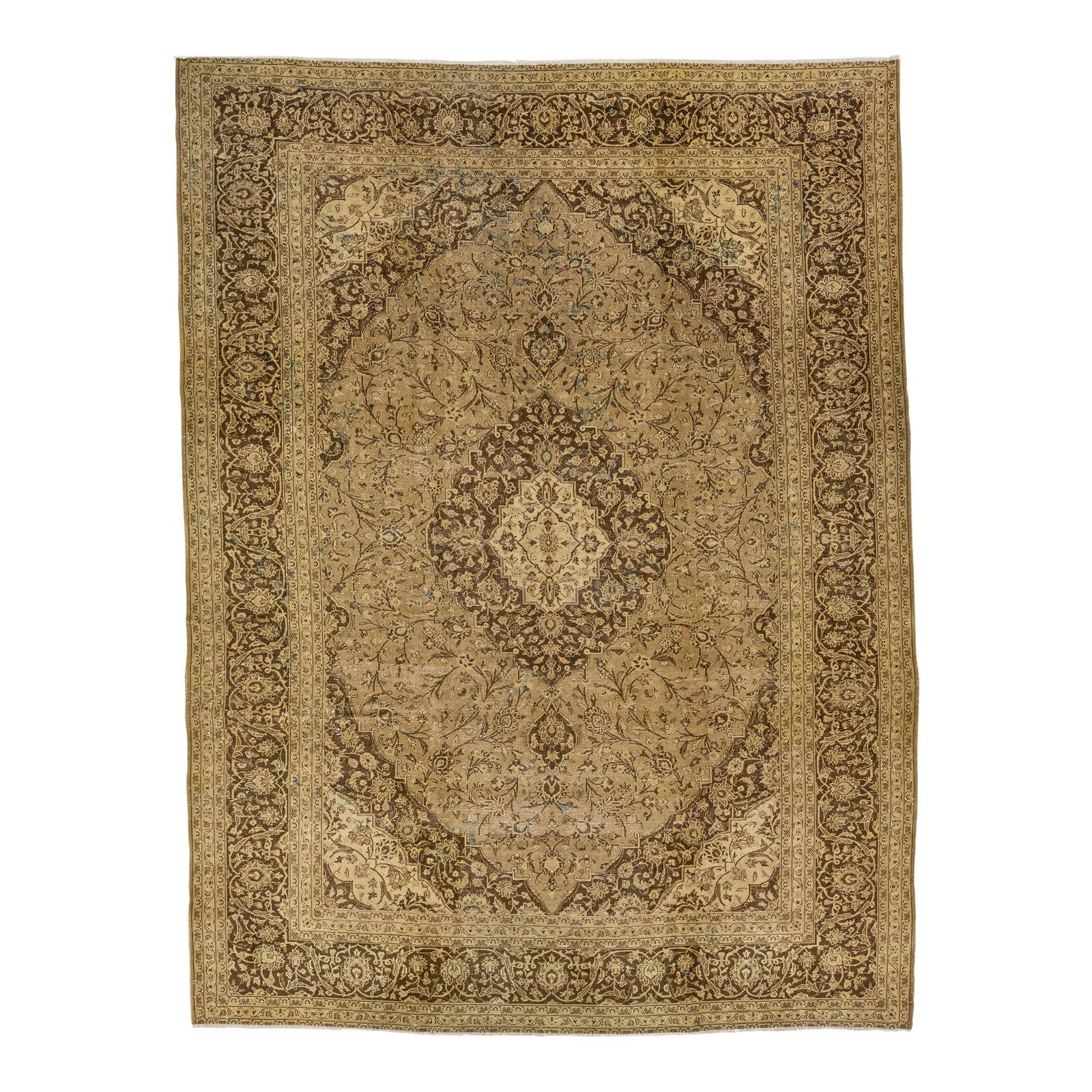 Vintage Persian Tabriz Hand-Knotted Beige Wool Rug 9'6 x 12'7: Vintage Persian Tabriz Hand-Knotted Beige Wool Rug 9'6 x 12'7 Discover the elegance of this vintage 1960s Persian Tabriz handmade wool rug, featuring a stunning beige color field complemented by a bro