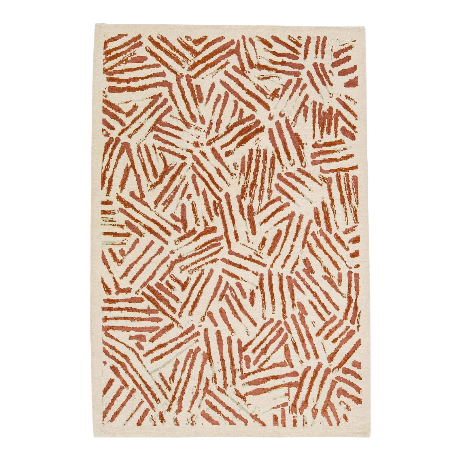 Handmade Modern Tibetan Wool Silk Rug 6' x 9' Beige Abstract Design: Handmade Modern Tibetan Wool Silk Rug 6' x 9' Beige Abstract Design Elevate your space with this exquisite handmade Tibetan rug featuring a modern abstract design. Crafted from high-quality wool and s