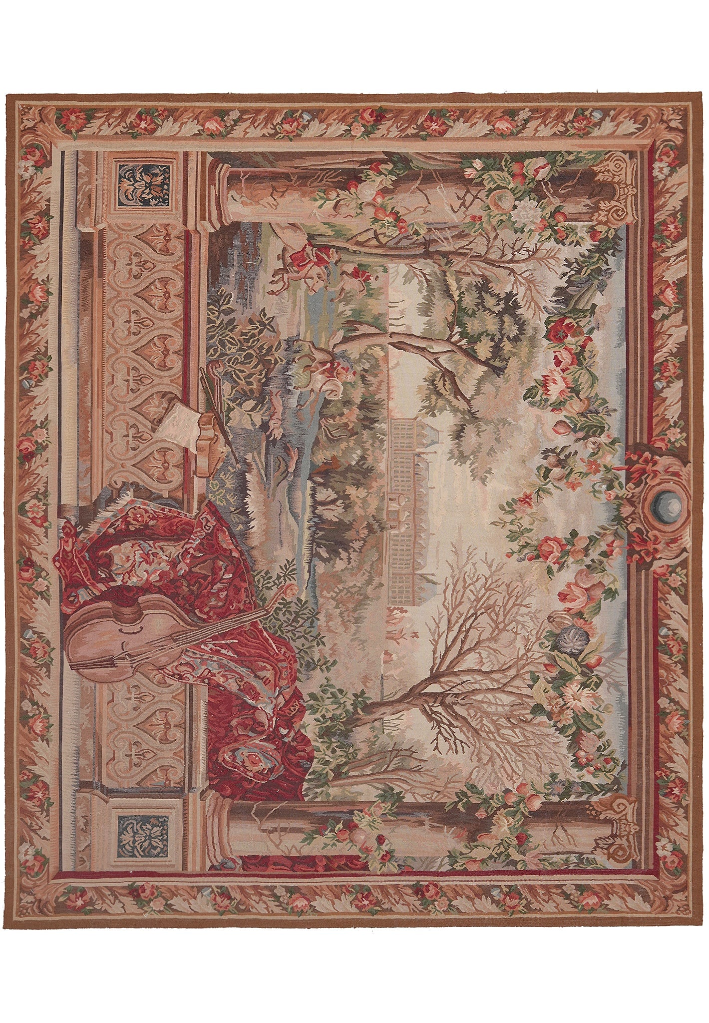 Handmade 5 x 6 French Style Fall Pictorial Tapestry Rug: Handmade 5 x 6 French Style Fall Pictorial Tapestry Rug Free continental US Shipping This handmade pictorial tapestry rug features a fall scenery motif inspired by 17th-century French design. Expertly