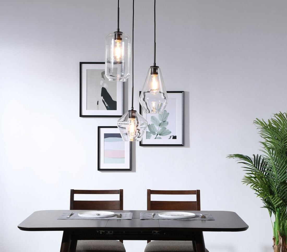 Gene 3-Light Black Glass Pendant Chandelier (1 of 12)