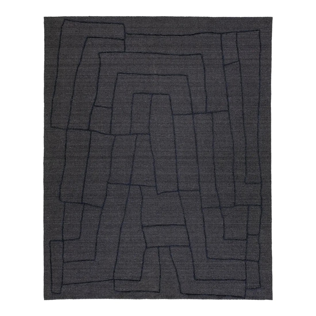 12'1" x 15' Gray Wool Rug with Abstract Design: 12'1" x 15' Gray Wool Rug with Abstract Design Transform your living space with this stunning 12'1" x 15' contemporary hand-loomed wool rug. Featuring a sophisticated gray background, this rug showcas