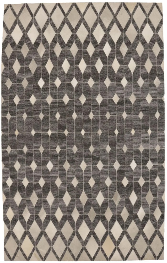 5x8 Modern Geometric Area Rug in Handcrafted Faux Leather Cowhide (1 of 17)