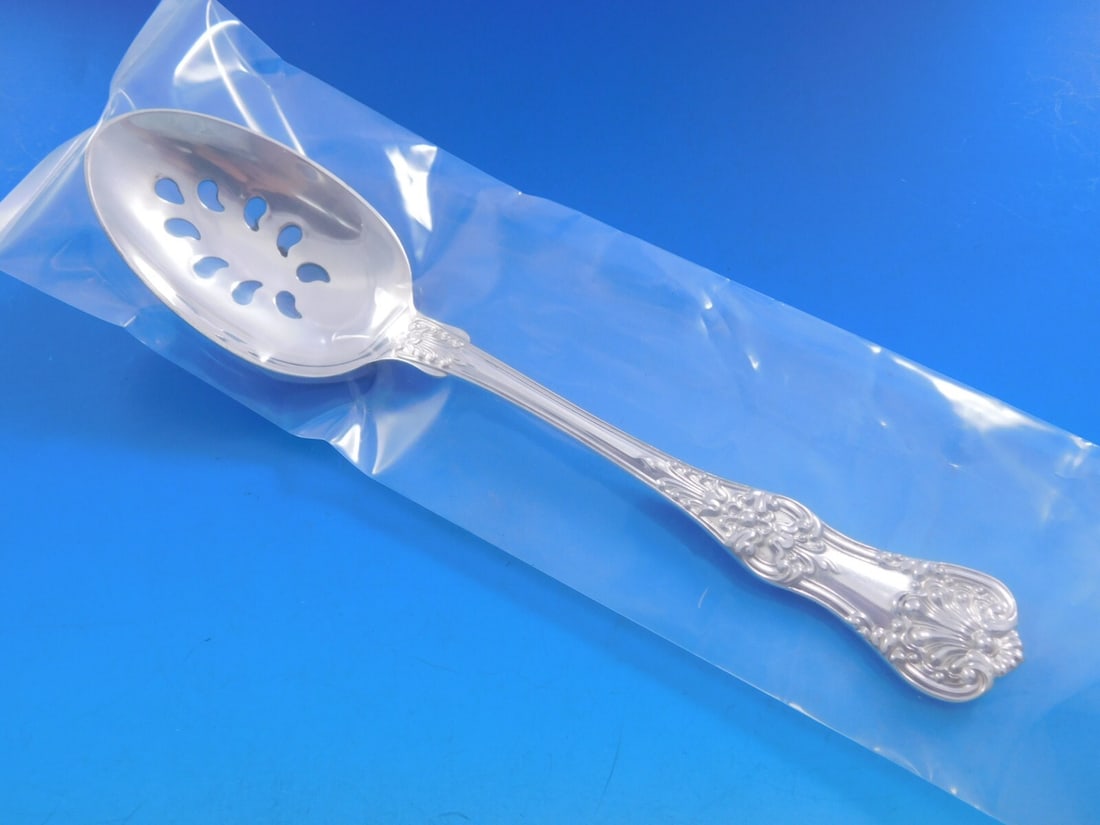 Tiffany & Co English King Sterling Silver Slotted Spoon 8.5in Custom: Tiffany & Co English King Sterling Silver Slotted Spoon 8.5in Custom This exquisite slotted serving spoon is crafted from high-quality sterling silver and features the elegant English King pattern by 