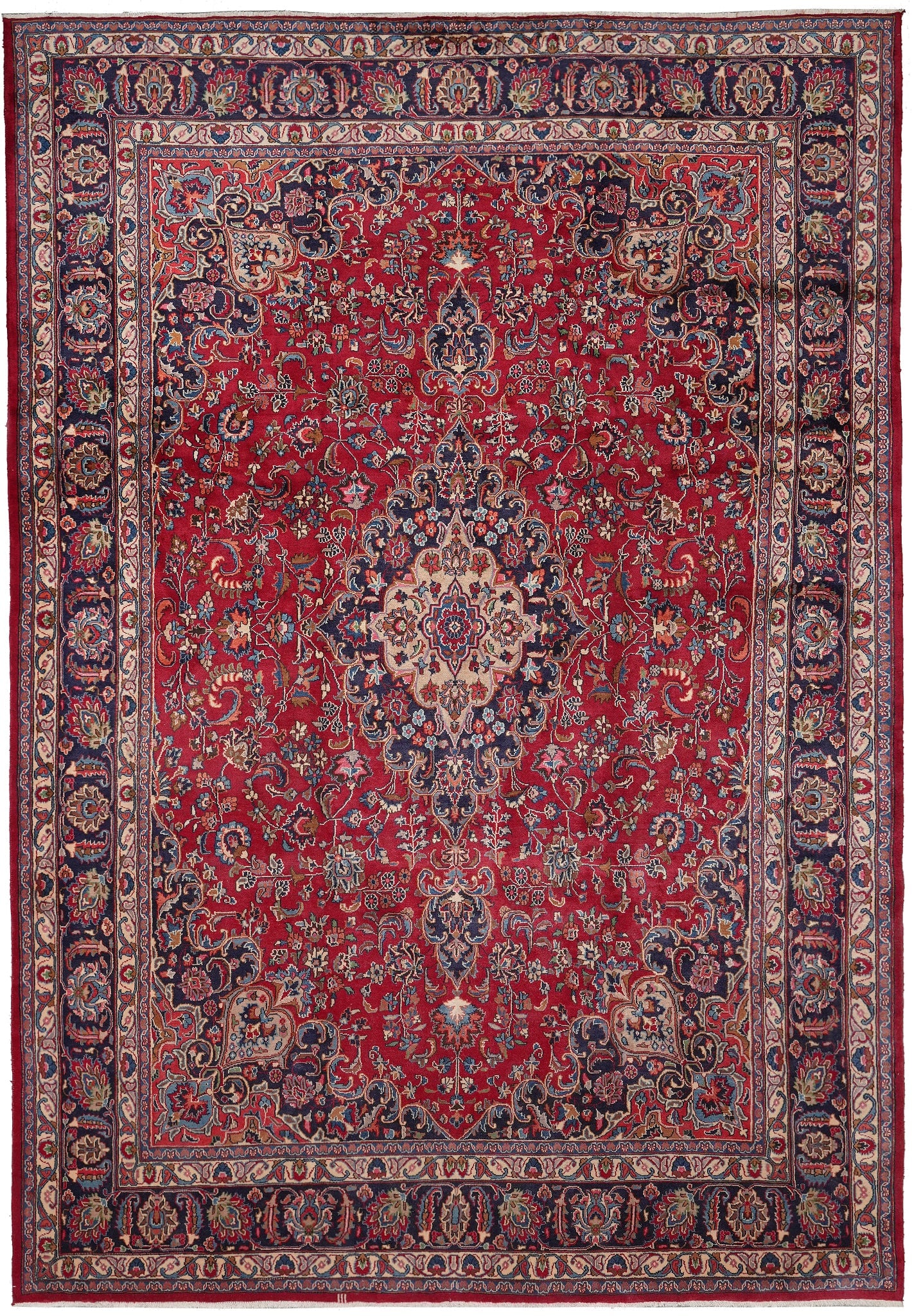 9.6 x 13 Handmade Persian Kashan Rug Wool Traditional Iran: 9.6 x 13 Handmade Persian Kashan Rug Wool Traditional Iran Free continental US Shipping This traditional handmade Persian Kashan rug measures 9.6 x 13 and is hand-knotted from wool on a cotton foundat