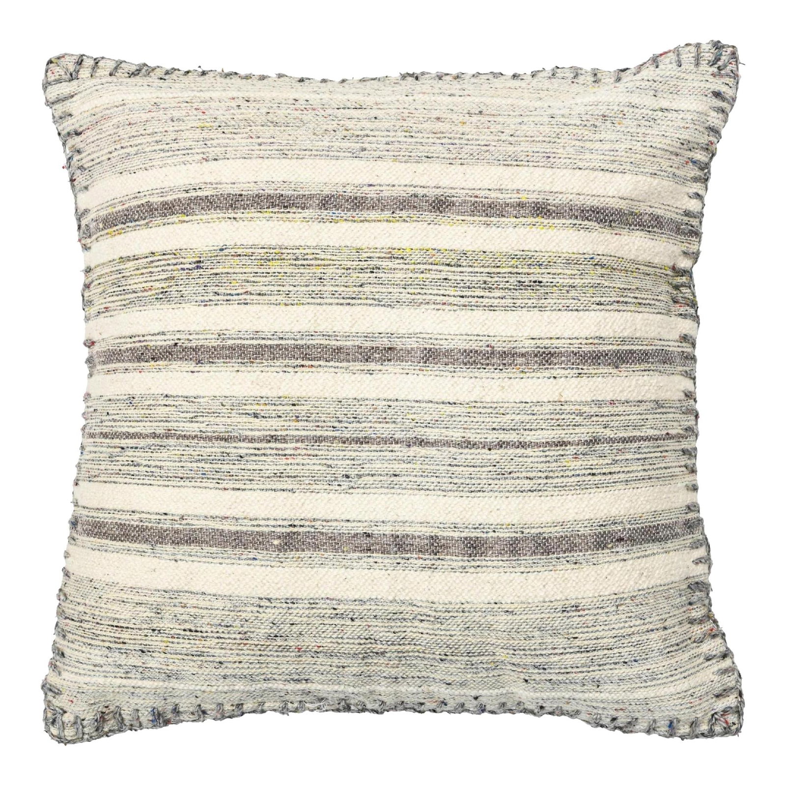 Stylish Gray Wool Cotton Pillow 20x20 Handmade Striped Design (1 of 2)