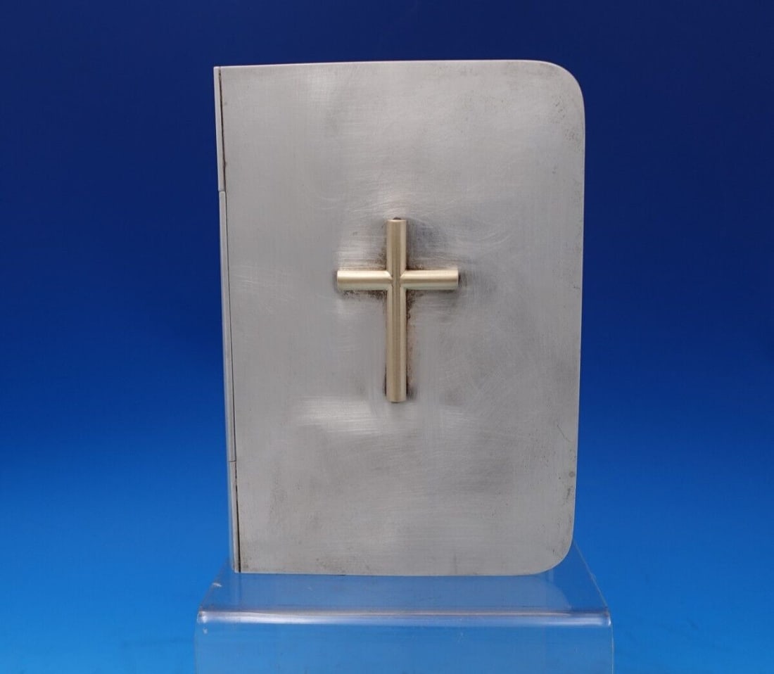 Allan Adler Sterling Bible Cover with Hinged Binding and Gilt Cross (1 of 9)