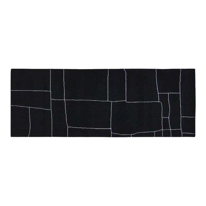 Black Wool Azilal Hand Knotted Moroccan Rug 2'7x7: Black Wool Azilal Hand Knotted Moroccan Rug 2'7x7 This Moroccan Azilal wool rug is expertly hand-knotted using traditional techniques, combining timeless craftsmanship with a modern design sensibility