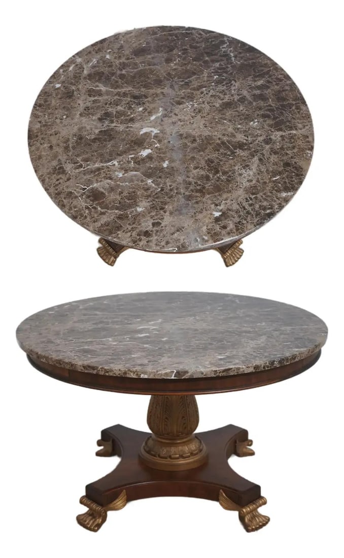 Round Marble Top Table with Mahogany and Bronze Regency Details (1 of 10)