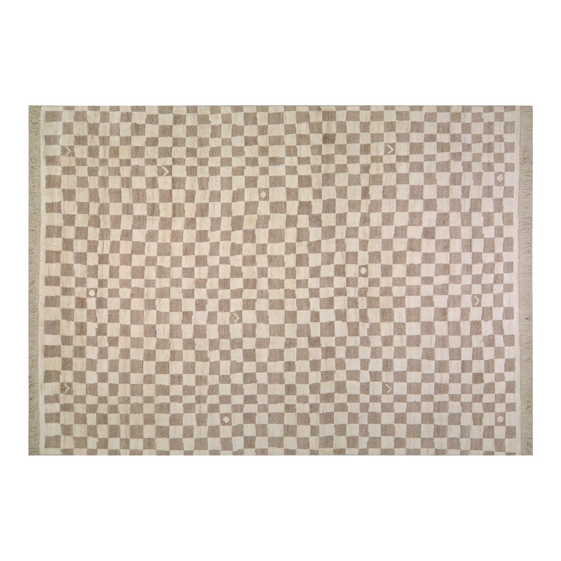 10'x13'9" Hand Knotted Wool Rug with Gray Checker Pattern: 10'x13'9" Hand Knotted Wool Rug with Gray Checker Pattern This Moroccan hand-knotted rug is crafted from organic wool, featuring a soft texture and natural colors. Its optical squared pattern in gray 
