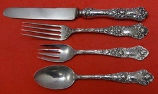 Shiebler American Beauty Sterling Silver 4-Piece Place Setting: Shiebler American Beauty Sterling Silver 4-Piece Place Setting This exquisite four-piece place setting from the American Beauty pattern by Shiebler showcases the elegance of sterling silver craftsmans