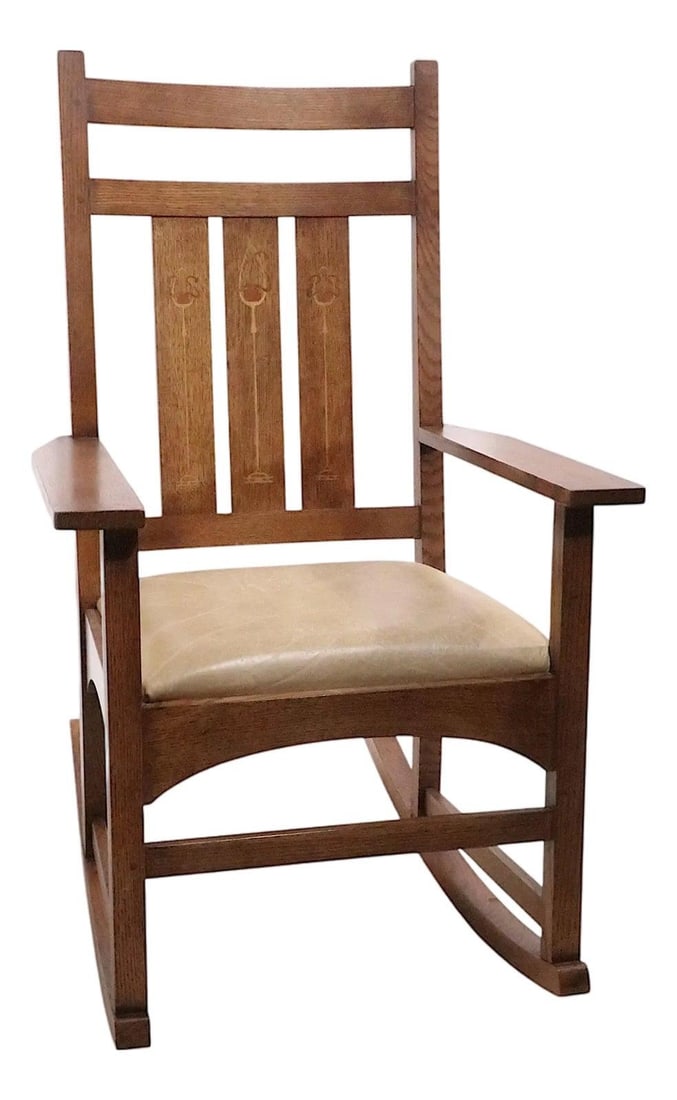 Stickley Harvey Ellis Arts and Crafts Rocking Chair Oak Leather Reproduction (1 of 10)