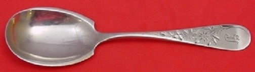 Gorham Marigold Sterling Silver Sugar Spoon 6.25 Bright-Cut Monogrammed: Gorham Marigold Sterling Silver Sugar Spoon 6.25 Bright-Cut Monogrammed This exquisite sugar spoon from the Marigold pattern by Gorham is crafted from high-quality sterling silver. Measuring 6 1/4 inc