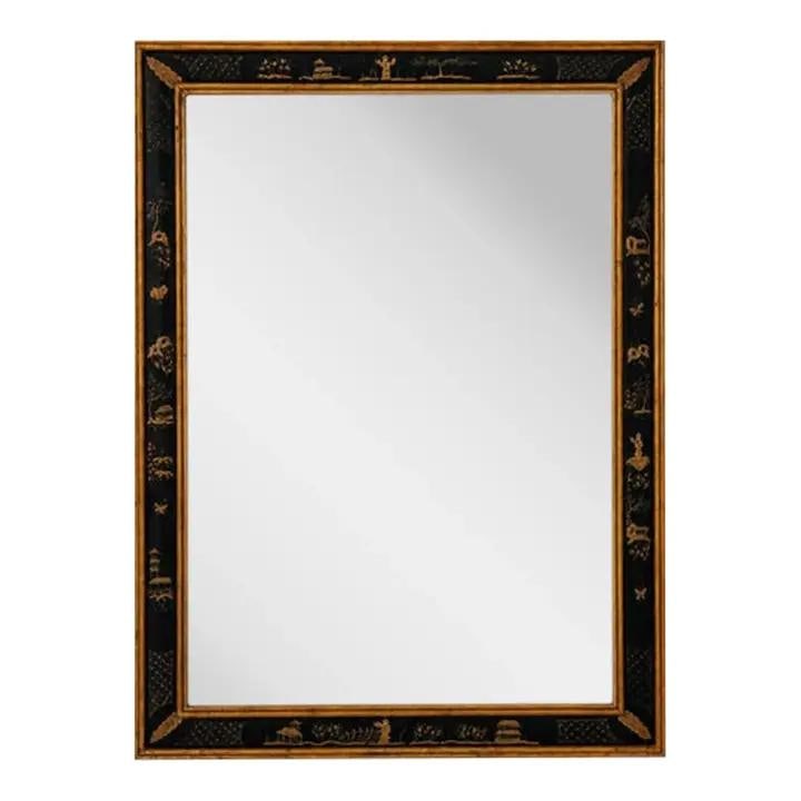 Friedman Brothers Chinoiserie Beveled Wall Mirror Black Gold 37w x 49h (1 of 10)