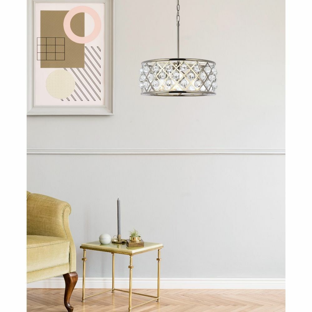 Madison 5-Light Polished Nickel Crystal Chandelier 20 Inch: Madison 5-Light Polished Nickel Crystal Chandelier 20 Inch This modern chandelier features a polished nickel frame adorned with high-quality royal cut clear crystal balls, creating a striking light fi