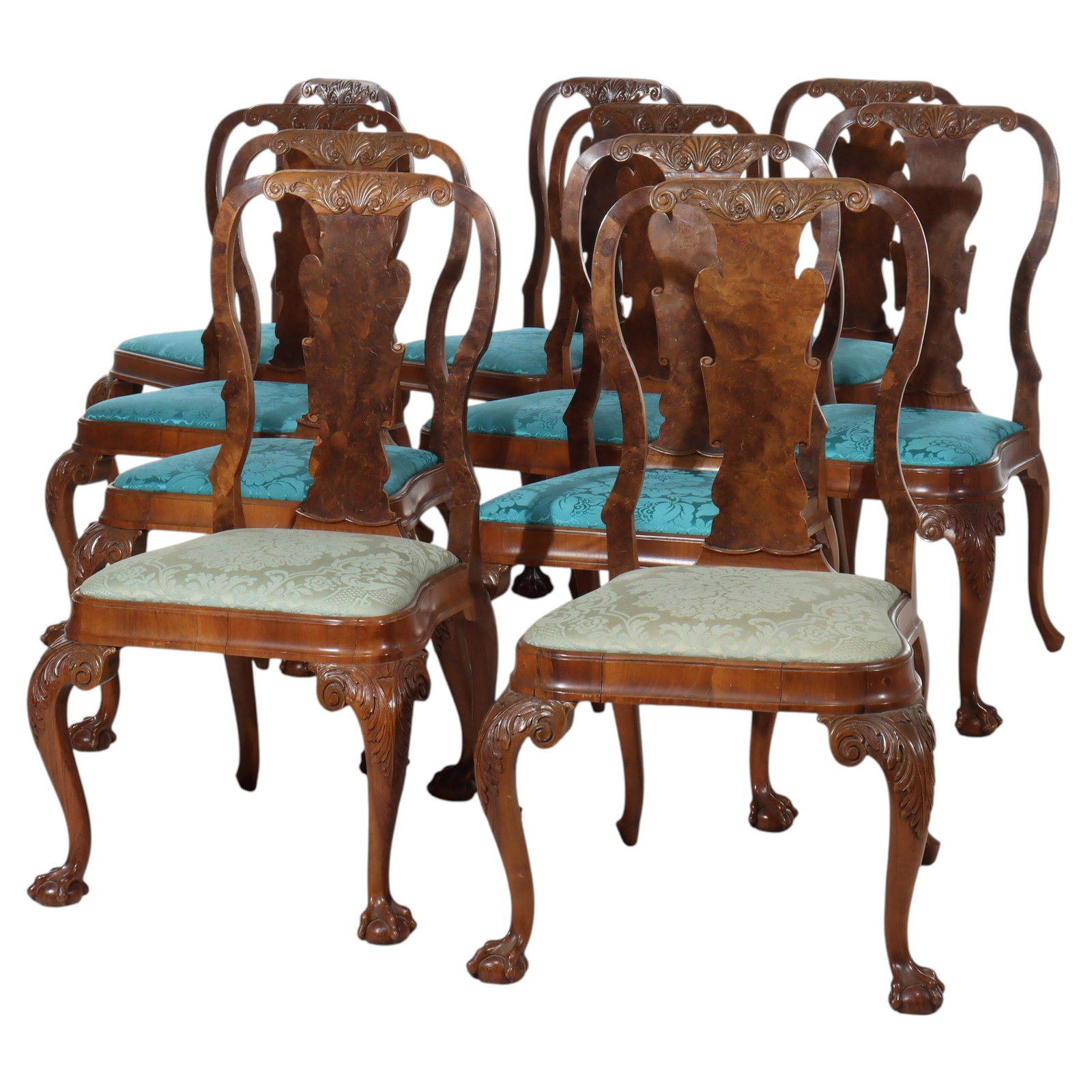 Set of 10 Antique Olivewood Burl Chippendale Dining Chairs Circa 1900 (1 of 18)