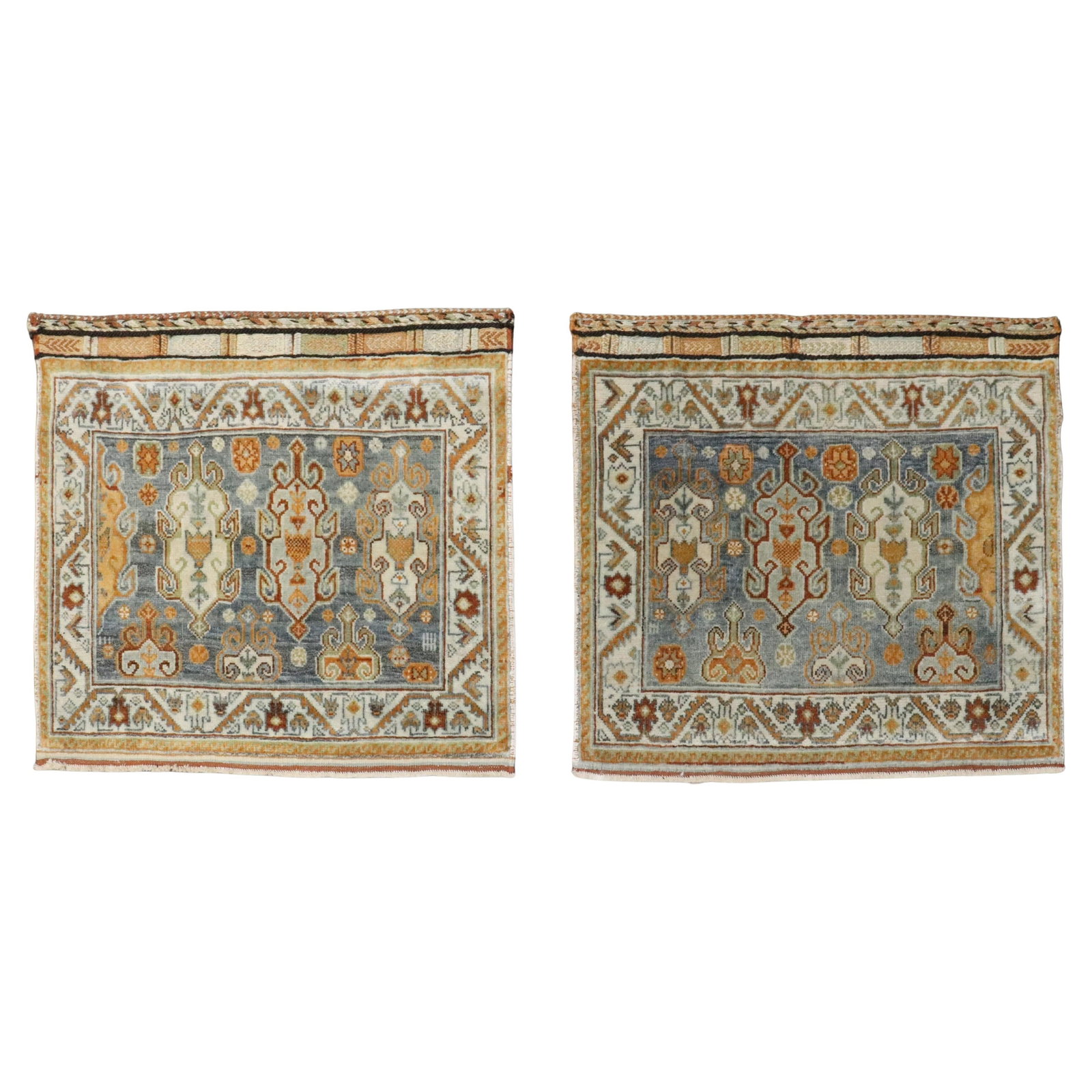 Pair of Antique Persian Afshar Hand-Woven Rugs Set of 2: Pair of Antique Persian Afshar Hand-Woven Rugs Set of 2 Enhance your living space with this exquisite pair of antique Persian Afshar rugs, handcrafted in the early 20th century. These throw-size rugs,
