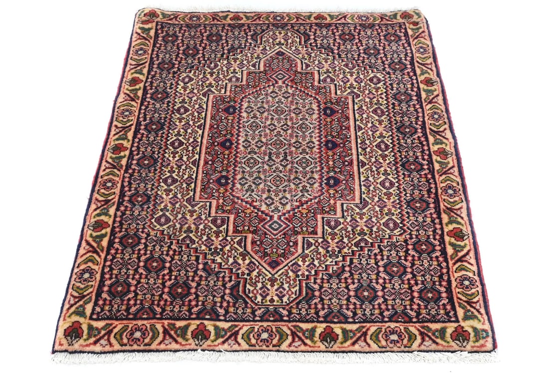 Vintage Hand-Knotted Wool Geometric Rug 2'4 x 3'3 ft: Vintage Hand-Knotted Wool Geometric Rug 2'4 x 3'3 ft Enhance your space with this vintage hand-knotted small wool rug, featuring a striking geometric pattern. Measuring 2'4" x 3'3", this rectangular a