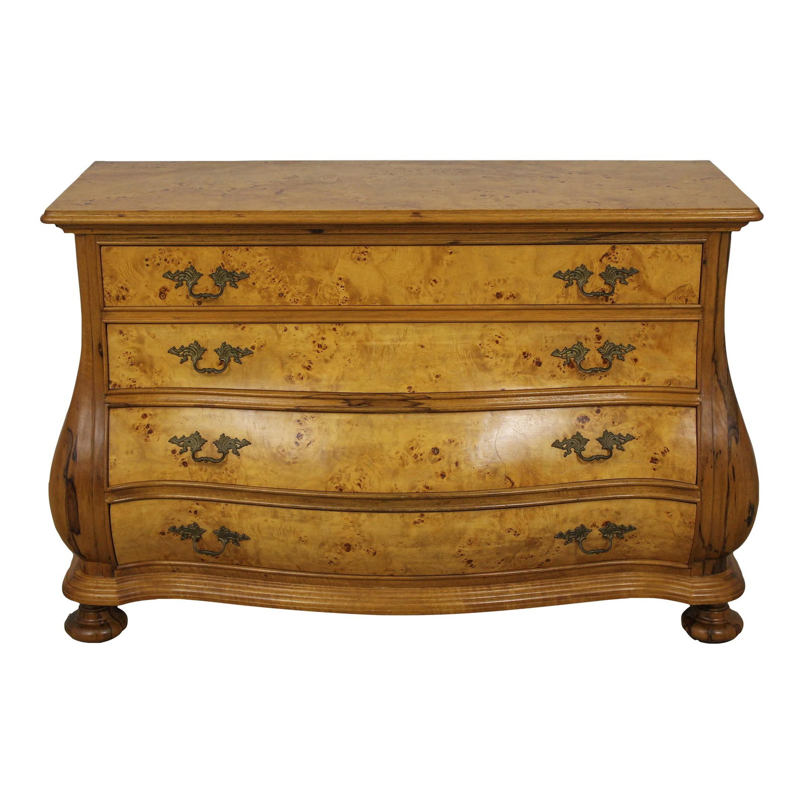 Italian Bombe Front Commode Chest with Gorgeous Burl Wood: Italian Bombe Front Commode Chest with Gorgeous Burl Wood This stunning Italian Continental Bombe Front & Side Commode Chest features exquisite craftsmanship with a gorgeous burl wood finish. Its eleg