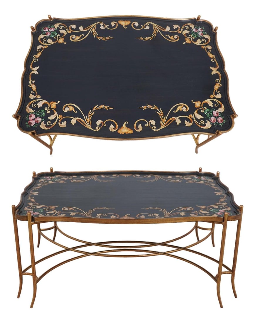 Black Gold Painted Iron Tray Table Regency Style (1 of 10)