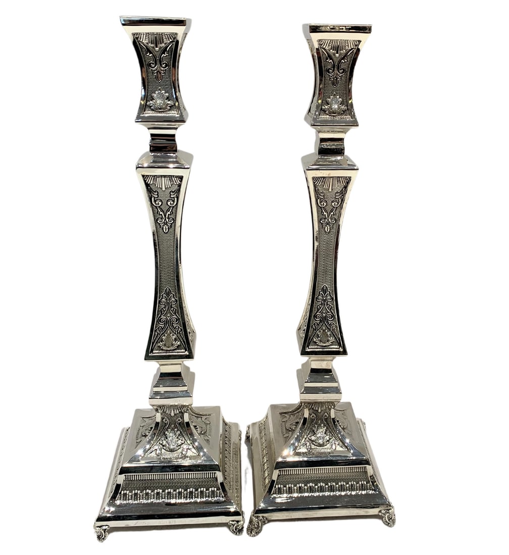 Handmade 925 Sterling Silver Leaf Applique Candlesticks Matte Shiny Finish (1 of 4)