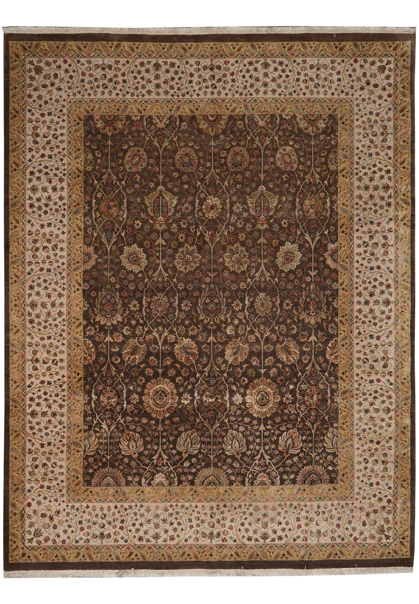 8 x 10 Pakistani Wool and Silk Dense Fine Weave Brown Rug: 8 x 10 Pakistani Wool and Silk Dense Fine Weave Brown Rug Free continental US Shipping This is a handmade Pakistani rug in a rich brown color, crafted in an 8 x 10 size with a dense fine weave constru