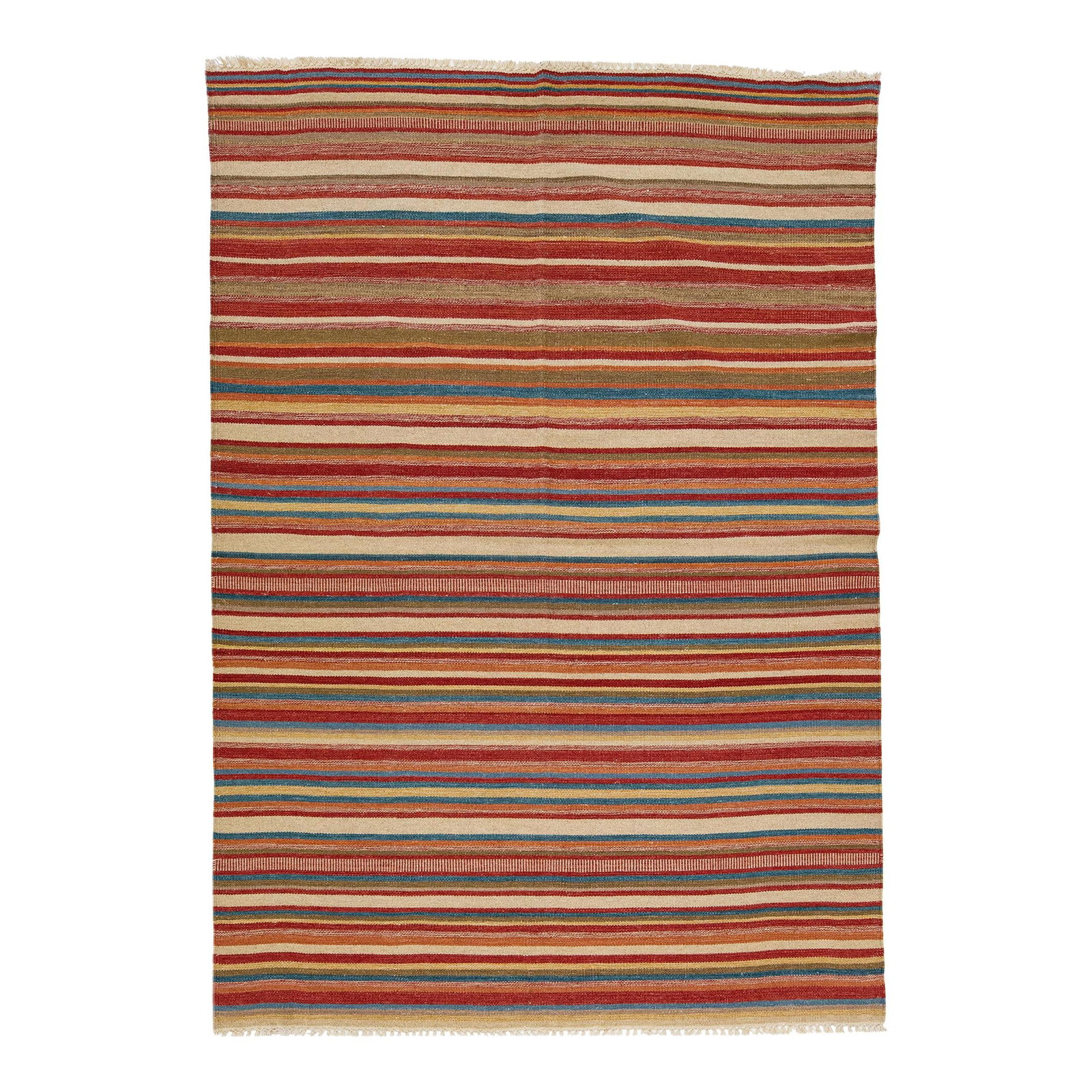 Handmade Modern Kilim Multicolor Wool Rug 6'7 x 9'5: Handmade Modern Kilim Multicolor Wool Rug 6'7 x 9'5 Enhance your living space with this beautiful Modern Kilim hand-knotted wool rug, featuring a vibrant multicolor accent in an all-over geometric str