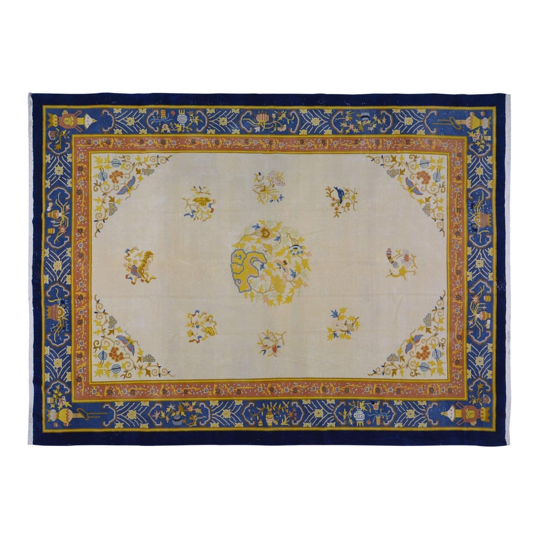 Chinese Art Deco Wool Area Rug 9'8x13: Chinese Art Deco Wool Area Rug 9'8x13 This vintage Chinese Art Deco rug is hand-knotted from wool using traditional techniques, combining enduring craftsmanship with a modern design sensibility. Its s