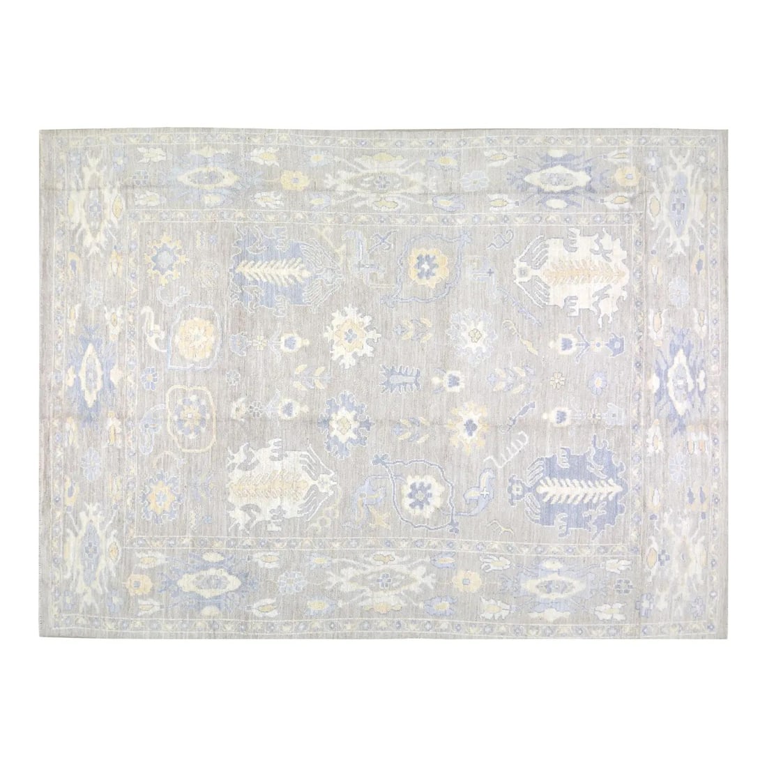 Gray Wool Oushak Rug Hand Knotted Turkish 5'x7'2": Gray Wool Oushak Rug Hand Knotted Turkish 5'x7'2" This Turkish Oushak rug is hand-knotted from wool using traditional rug-making techniques. Combining timeless craftsmanship with a modern design sensi
