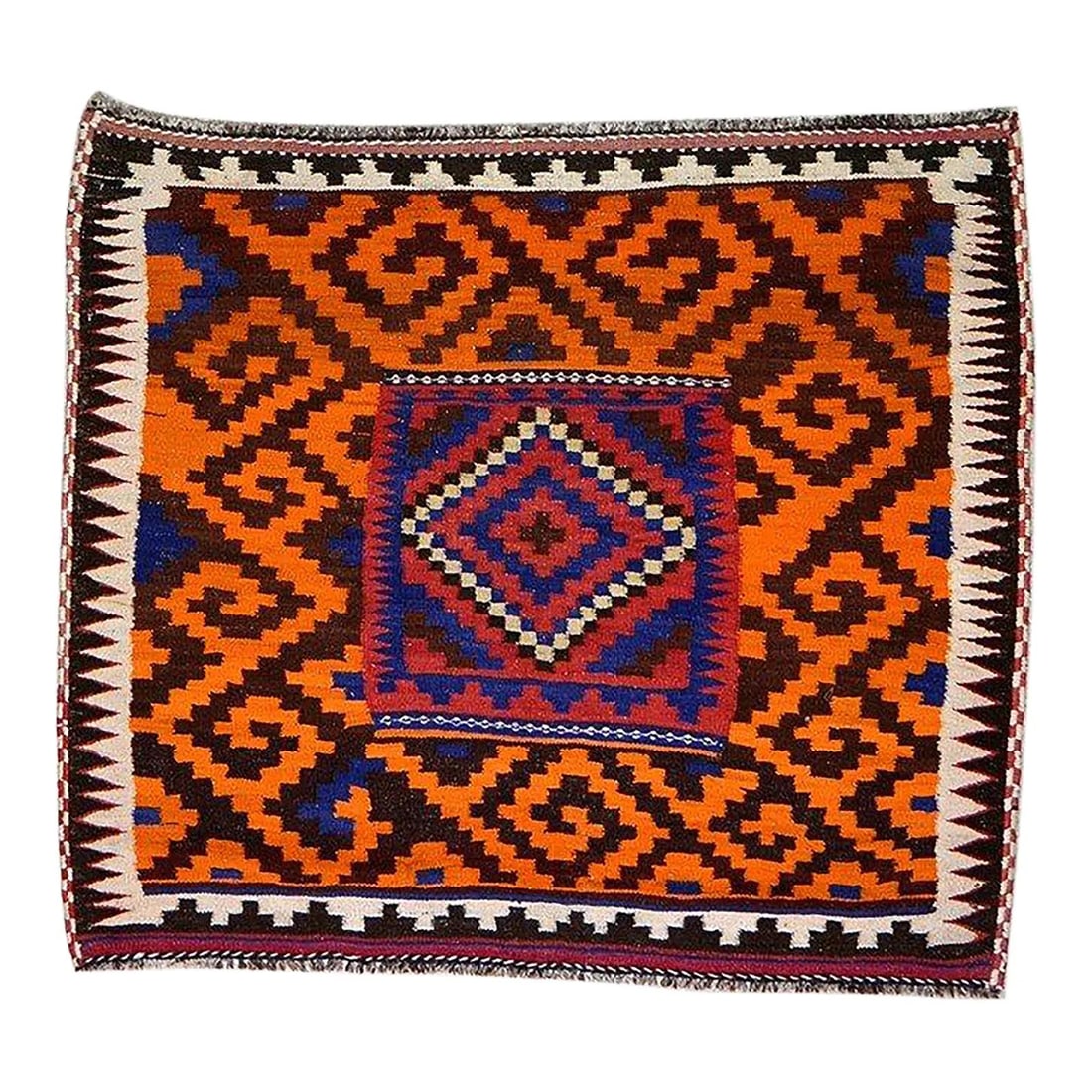 Afghan Wool Flatweave Sofreh Rug Copper 3'10 x 4'3 Vintage Textile: Afghan Wool Flatweave Sofreh Rug Copper 3'10 x 4'3 Vintage Textile This vintage Afghan Sofreh flatweave wool rug is crafted using traditional techniques, blending classic artistry with a modern design