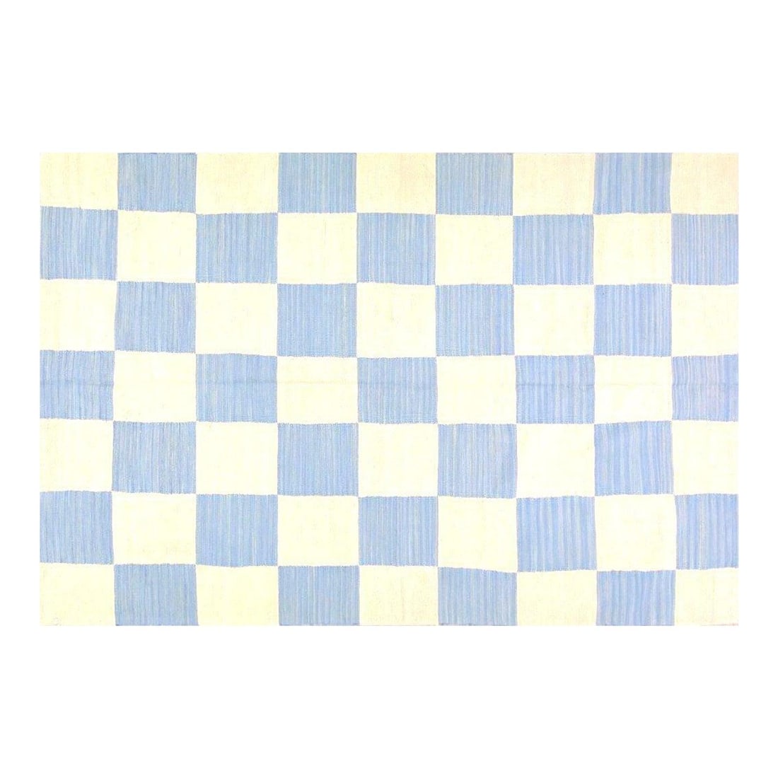 Modern Wool Kilim Flatweave Rug in Baby Blue 5'3 x 7'11: Modern Wool Kilim Flatweave Rug in Baby Blue 5'3 x 7'11 This Afghan modern flatweave kilim rug is crafted from wool using traditional techniques, offering a blend of classic artistry and contemporary 