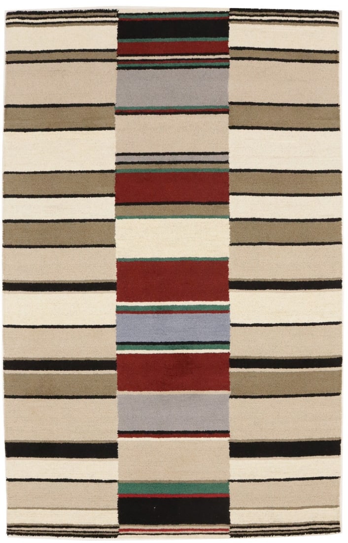 5x8 Wool Area Rug Hand-Tufted Modern Multicolor Striped Design (1 of 13)