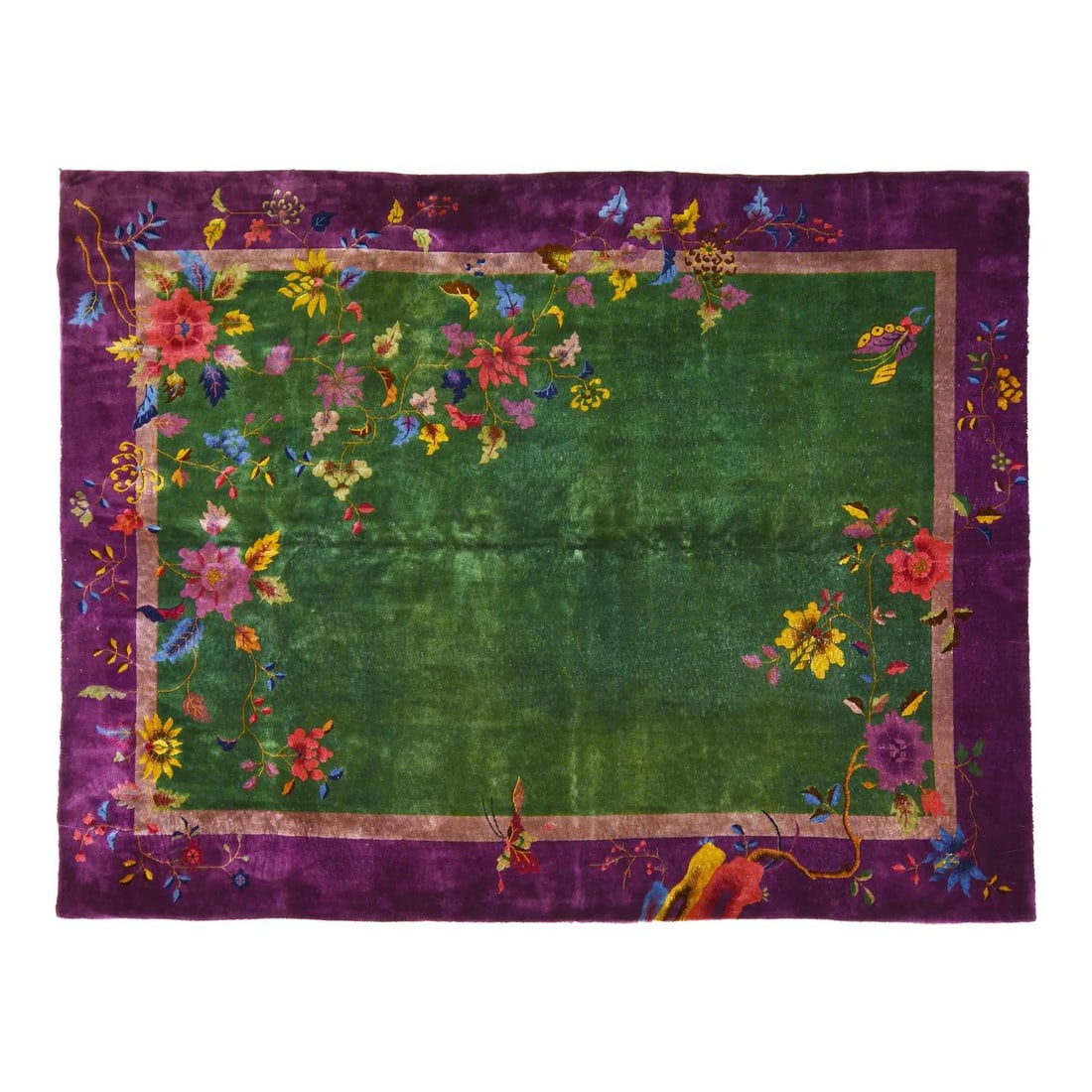 8'7 x 11'4 Wool Rug Hand-Knotted Chinese Art Deco Style: 8'7 x 11'4 Wool Rug Hand-Knotted Chinese Art Deco Style This antique Chinese Art Deco rug is hand-knotted from wool using traditional techniques, offering a blend of classic craftsmanship and modern d