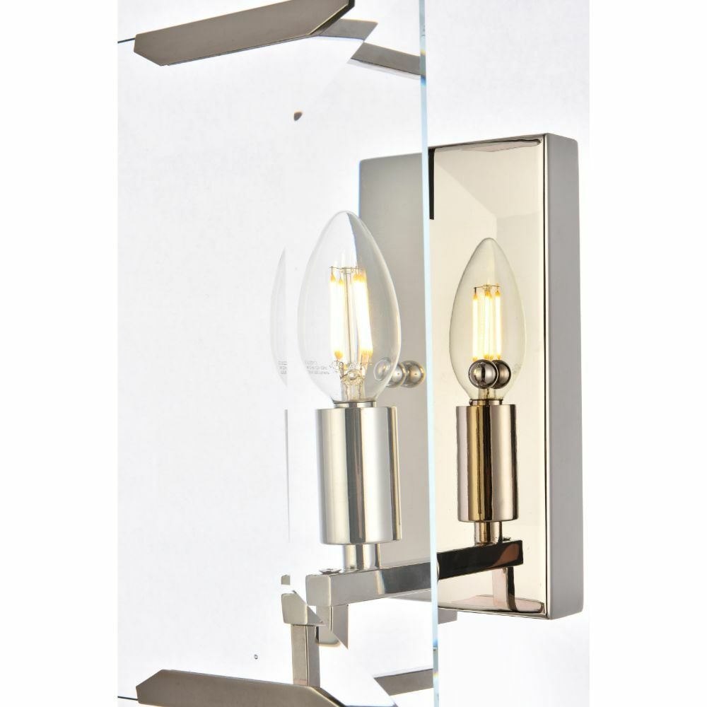 Monaco Polished Nickel Glass Wall Sconce 1 Light 10 Inch: Monaco Polished Nickel Glass Wall Sconce 1 Light 10 Inch This modern wall sconce from the Monaco Collection features a polished nickel finish paired with clear glass crystal accents. Designed for indo