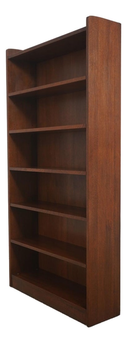 Stickley oak Arts Crafts open bookcase 1 fixed 3 adjustable shelves: Stickley oak Arts Crafts open bookcase 1 fixed 3 adjustable shelves This Stickley Mission Oak open bookcase, crafted in the Arts & Crafts style, features high-quality construction and a rich brown oak