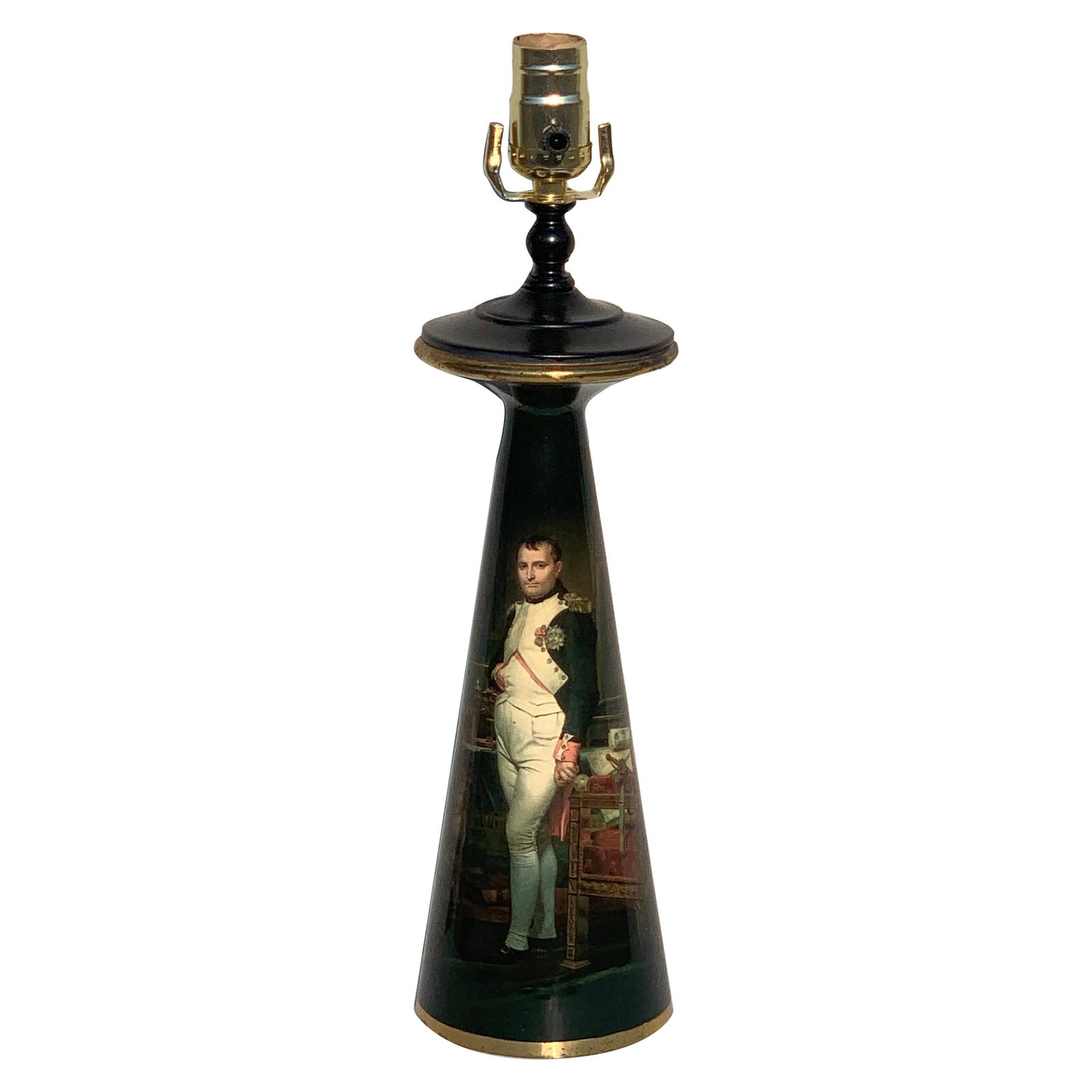 Vintage French Bronze Lamp Enameled Napoleon Tuileries 1960s: Vintage French Bronze Lamp Enameled Napoleon Tuileries 1960s Illuminate your space with this exquisite French Bronze Lamp, showcasing a stunning enameled depiction of Emperor Napoleon in his Study at 