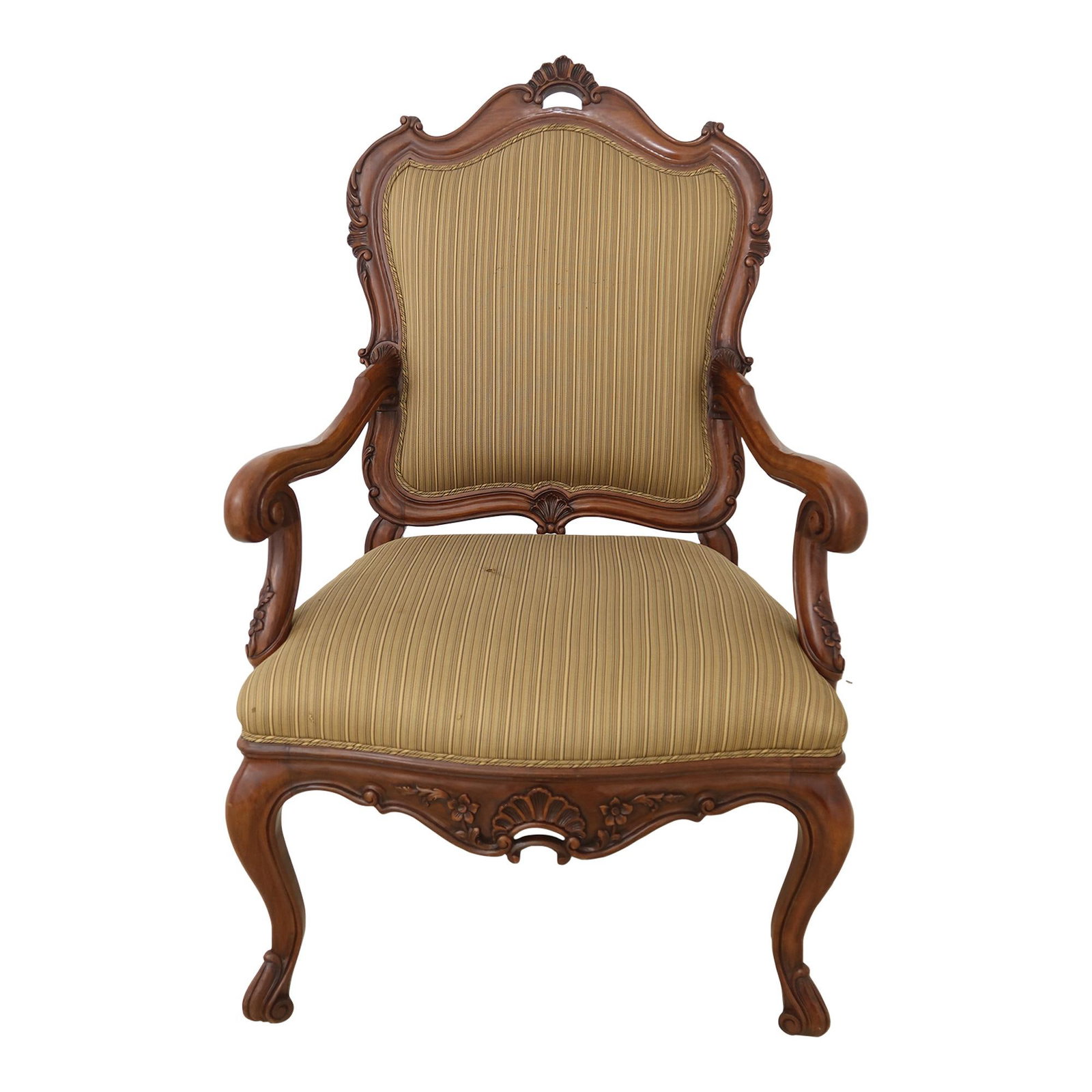 Large French Louis XV Throne Chair Cherry Wood Quality Construction: Large French Louis XV Throne Chair Cherry Wood Quality Construction This Large French Louis XV Style Cherry Throne Chair is a stunning piece that showcases exquisite carved details and quality constru