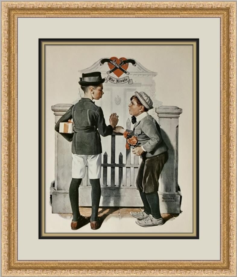 Norman Rockwell The Rivals Custom Framed Print 1979 Americana Art: Norman Rockwell The Rivals Custom Framed Print 1979 Americana Art This stunning custom framed print titled "The Rivals" by renowned artist Norman Rockwell captures the essence of Americana. Produced i