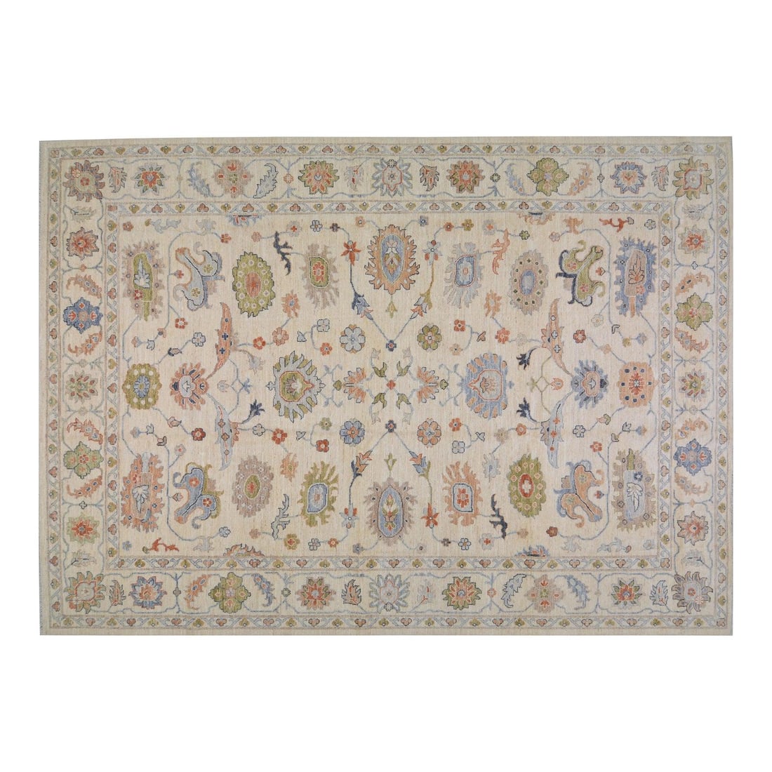 Handcrafted Wool Oushak Area Rug 10'x13'8" Traditional Turkish Design: Handcrafted Wool Oushak Area Rug 10'x13'8" Traditional Turkish Design This Turkish Oushak rug is hand-knotted from wool using traditional rug-making techniques. It features a blend of timeless craftsm