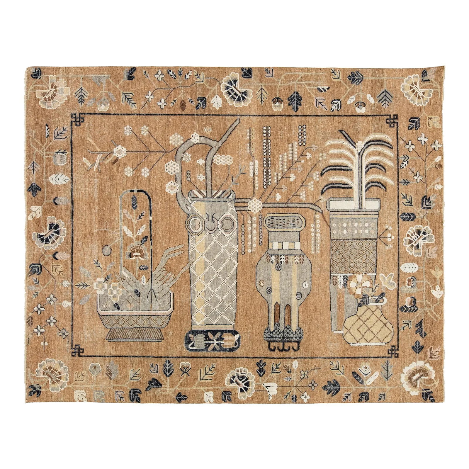 Handmade Indian Wool Rug Modern Samarkand Style Brown 8 x 10: Handmade Indian Wool Rug Modern Samarkand Style Brown 8 x 10 Elevate your living space with this exquisite 8' x 9'11" handmade Indian wool rug, designed in the modern Samarkand style. Part of a unique