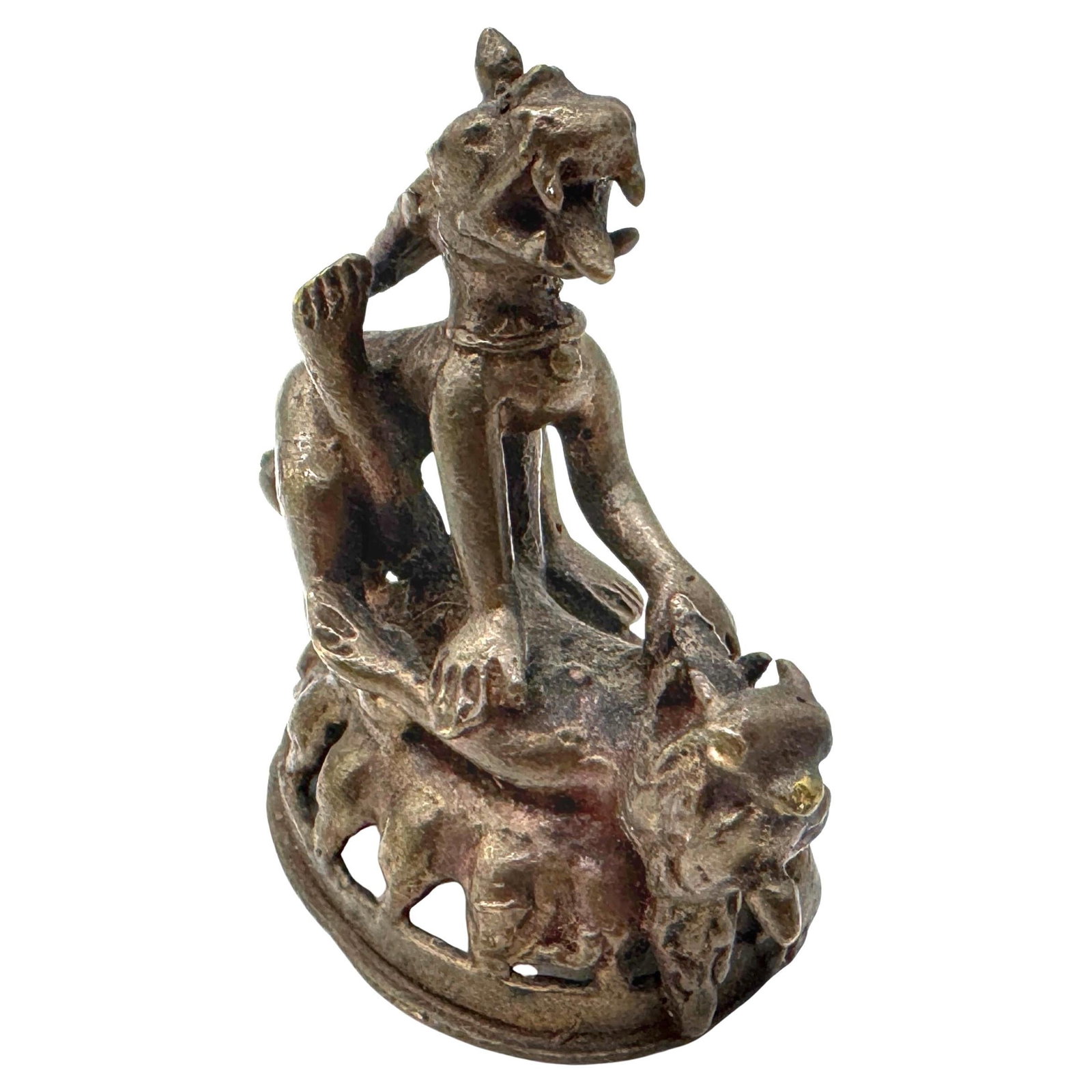 Small Bronze Tribal Sculpture of Two Horned Figures West African 20th Century (1 of 10)