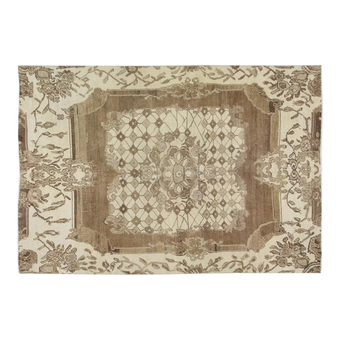 Handcrafted Wool Area Rug from Kars Turkey 5'7'' x 8'4'': Handcrafted Wool Area Rug from Kars Turkey 5'7'' x 8'4'' This vintage Turkish Kars wool rug is hand-knotted using traditional techniques, combining classic artistry with a contemporary design sensibil