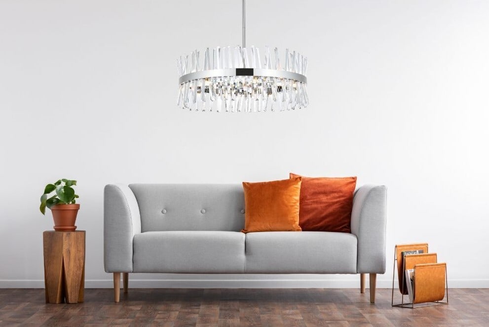 Serephina 16 Light Chrome Crystal Chandelier 32 Inch: Serephina 16 Light Chrome Crystal Chandelier 32 Inch This modern chandelier features a high-quality chrome finish and is adorned with royal cut clear crystals, offering a sophisticated lighting soluti