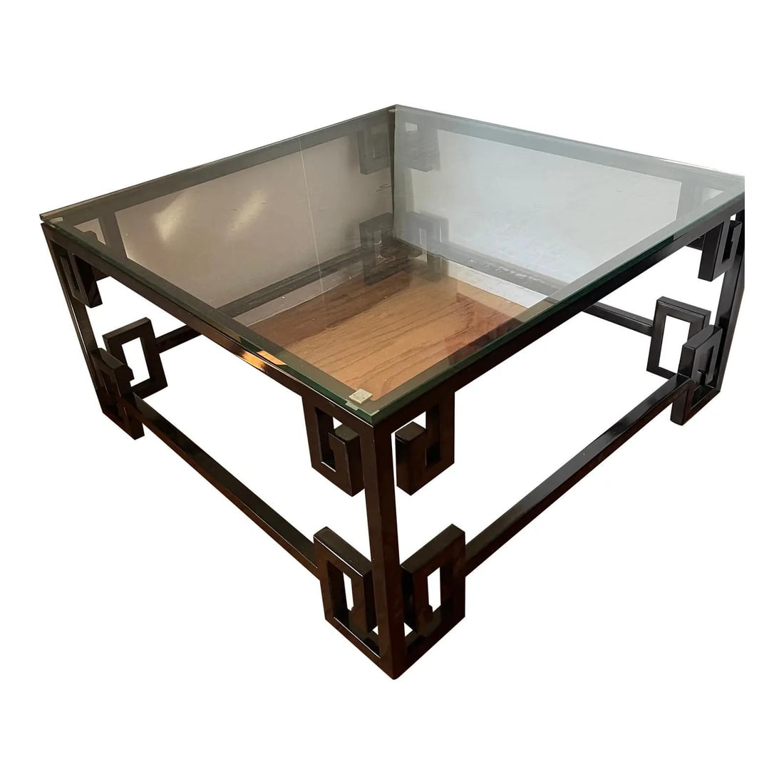 Vintage Cast Iron Coffee Table With Greek Key Corners And Glass Top (1 of 10)