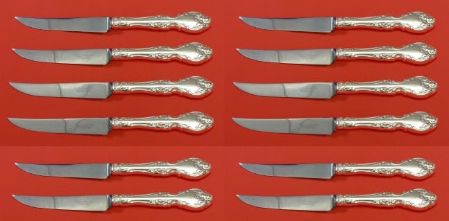 Gorham Melrose Sterling Silver Steak Knife Set 12 Pieces 8.5": Gorham Melrose Sterling Silver Steak Knife Set 12 Pieces 8.5" Elevate your dining experience with this stunning custom set of 12 Melrose steak knives by Gorham. Crafted from sterling silver, these kni