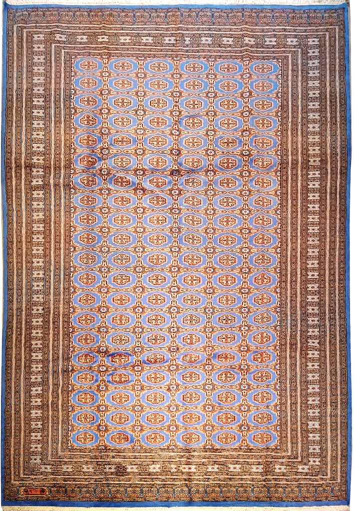 7 x 11 Ice Blue Handmade Wool Jaldar Bokara Rug (1 of 5)