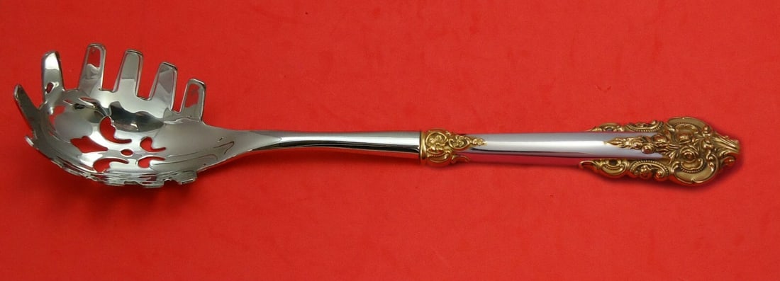 Wallace Grande Baroque Gold Accents Sterling Silver Pasta Server 11 Inch: Wallace Grande Baroque Gold Accents Sterling Silver Pasta Server 11 Inch This exquisite pasta server features the Grande Baroque Gold Accents pattern by Wallace, crafted from sterling silver with a ho