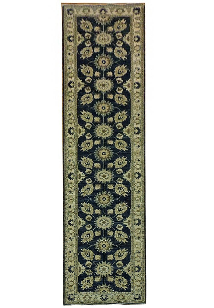 12' Natural Ghazni Wool Ziglar Chobi Runner Rug Royal Blue: 12' Natural Ghazni Wool Ziglar Chobi Runner Rug Royal Blue Free continental US Shipping Enhance your space with this exquisite 12-foot runner rug made from natural Ghazni wool, featuring a stunning zi